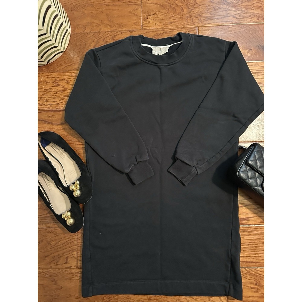 Everlane Black French Terry Sweatshirt Dress Cotton Long Sleeve Womens Size XS